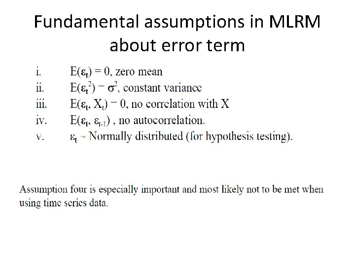 Fundamental assumptions in MLRM about error term 