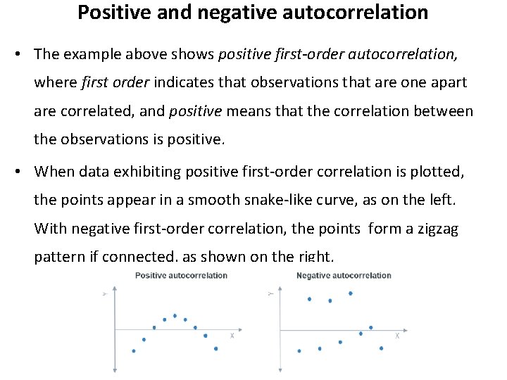 Positive and negative autocorrelation • The example above shows positive first-order autocorrelation, where first