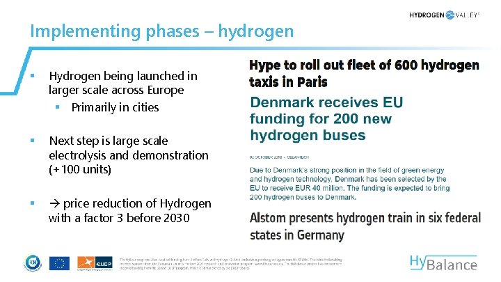 Implementing phases – hydrogen § Hydrogen being launched in larger scale across Europe §