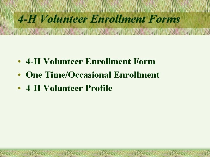 4 -H Volunteer Enrollment Forms • 4 -H Volunteer Enrollment Form • One Time/Occasional