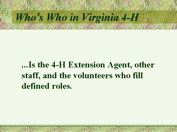 Who’s Who in Virginia 4 -H . . . Is the 4 -H Extension