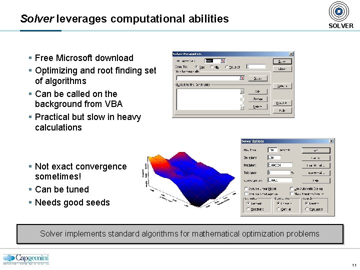 Solver leverages computational abilities SOLVER § Free Microsoft download § Optimizing and root finding