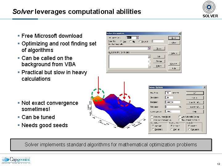 Solver leverages computational abilities SOLVER § Free Microsoft download § Optimizing and root finding