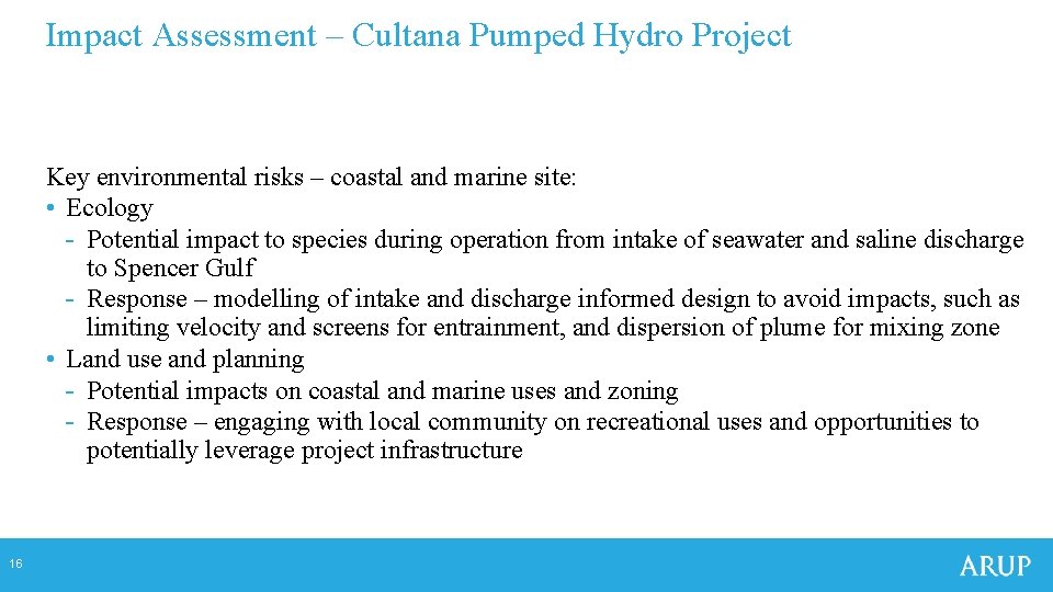 Impact Assessment – Cultana Pumped Hydro Project Key environmental risks – coastal and marine Impact Assessment – Cultana Pumped Hydro Project Key environmental risks – coastal and marine