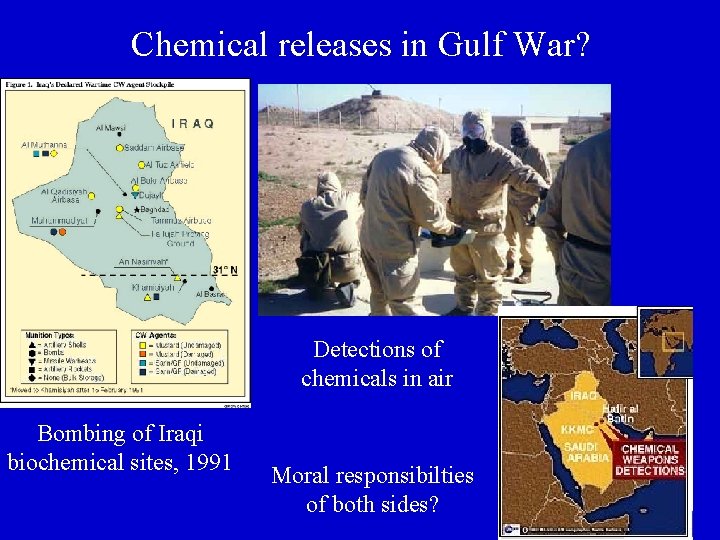Chemical releases in Gulf War? Detections of chemicals in air Bombing of Iraqi biochemical