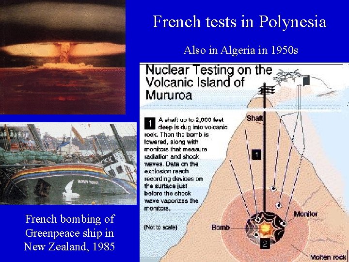 French tests in Polynesia Also in Algeria in 1950 s French bombing of Greenpeace