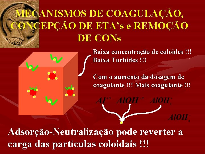 MECANISMOS DE COAGULAÇÃO, CONCEPÇÃO DE ETA’s e REMOÇÃO DE CONs Baixa concentração de colóides