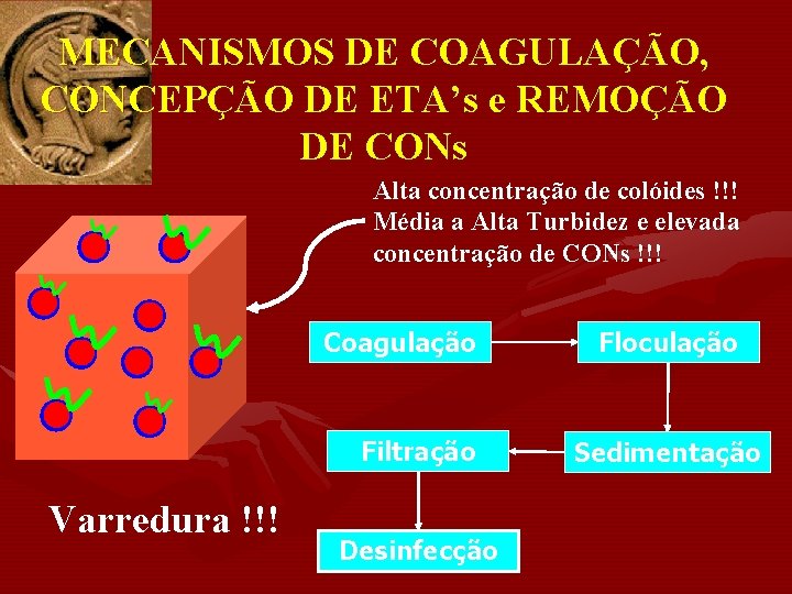 MECANISMOS DE COAGULAÇÃO, CONCEPÇÃO DE ETA’s e REMOÇÃO DE CONs Alta concentração de colóides