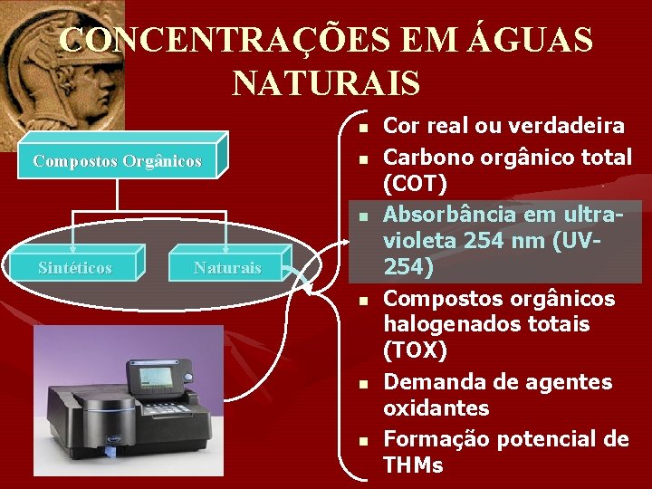 CONCENTRAÇÕES EM ÁGUAS NATURAIS n Compostos Orgânicos n n Sintéticos Naturais n n n