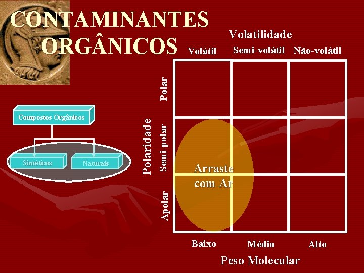 Volatilidade Semi-volátil Não-volátil Naturais Semi-polar Sintéticos Arraste com Ar Apolar Compostos Orgânicos Polaridade Polar