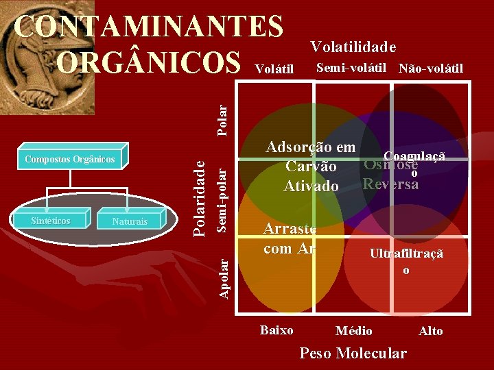 Volatilidade Semi-volátil Não-volátil Naturais Semi-polar Sintéticos Adsorção em Coagulaçã Osmose Carvão o Ativado Reversa