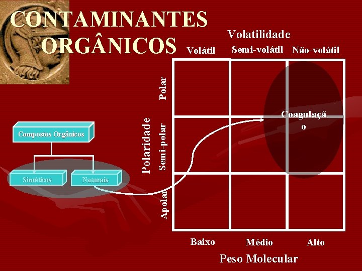 Volatilidade Semi-volátil Não-volátil Naturais Apolar Sintéticos Coagulaçã o Semi-polar Compostos Orgânicos Polaridade Polar CONTAMINANTES