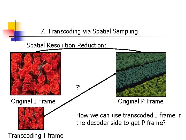 7. Transcoding via Spatial Sampling Spatial Resolution Reduction: ? Original I Frame Original P