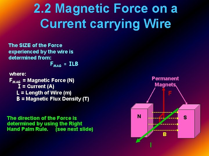 2. 2 Magnetic Force on a Current carrying Wire The SIZE of the Force