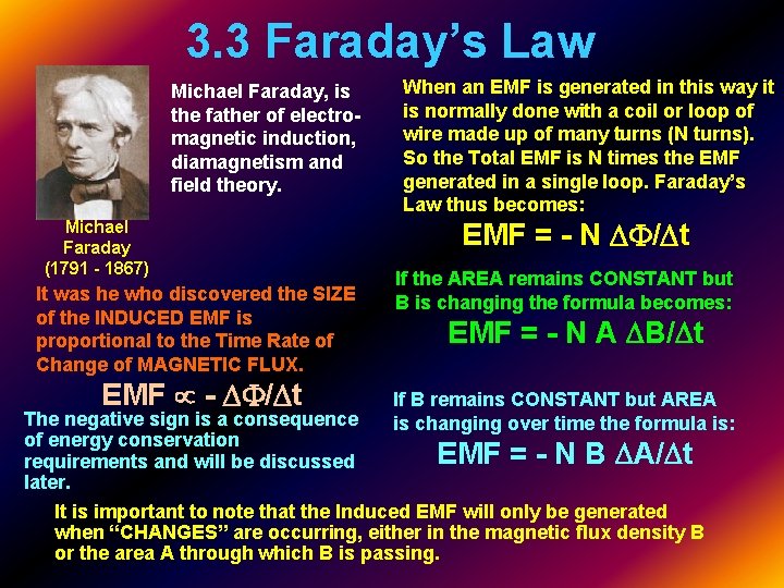 3. 3 Faraday’s Law Michael Faraday, is the father of electromagnetic induction, diamagnetism and