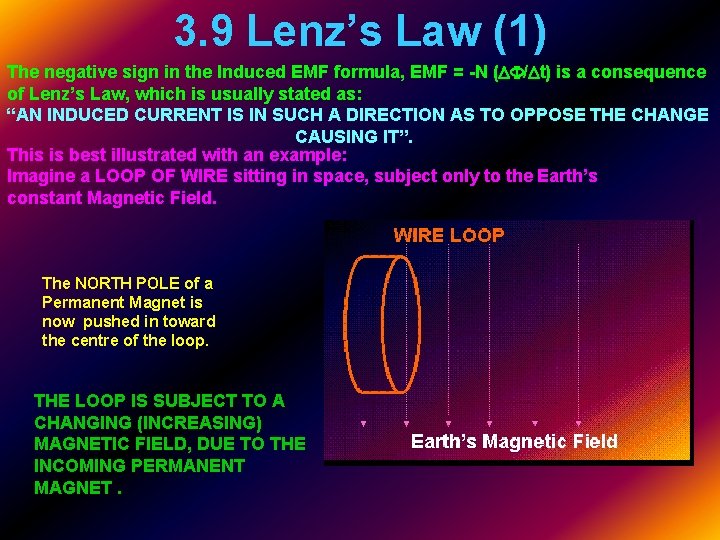 3. 9 Lenz’s Law (1) The negative sign in the Induced EMF formula, EMF