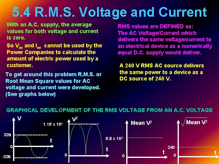 5. 4 R. M. S. Voltage and Current With an A. C. supply, the