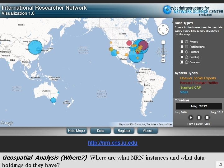 http: //nrn. cns. iu. edu Geospatial Analysis (Where? ) Where are what NRN instances