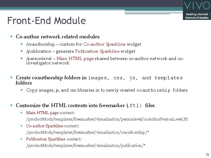 Front-End Module § Co-author network related modules § /coauthorship – custom for Co-author Sparkline