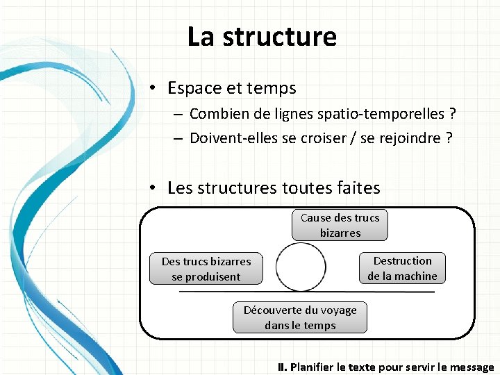 La structure • Espace et temps – Combien de lignes spatio-temporelles ? – Doivent-elles