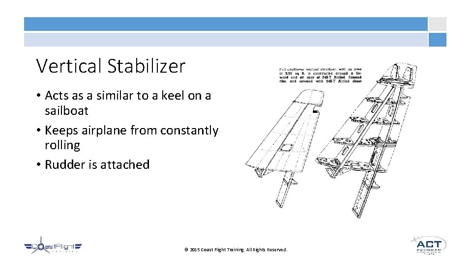 Vertical Stabilizer • Acts as a similar to a keel on a sailboat •