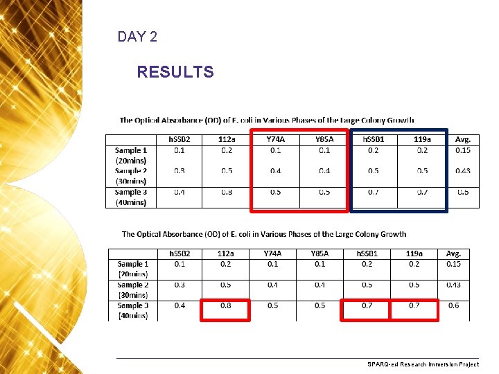 DAY 2 RESULTS Name. Research of presentation Month 2008 SPARQ-ed Immersion Project 