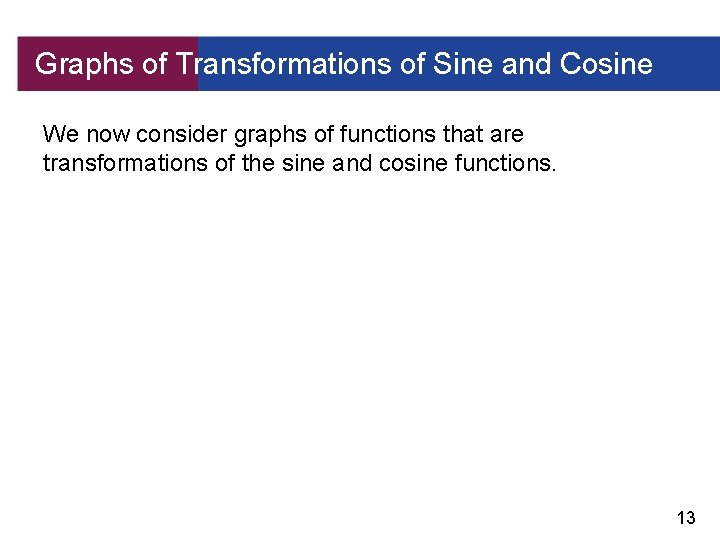 Graphs of Transformations of Sine and Cosine We now consider graphs of functions that