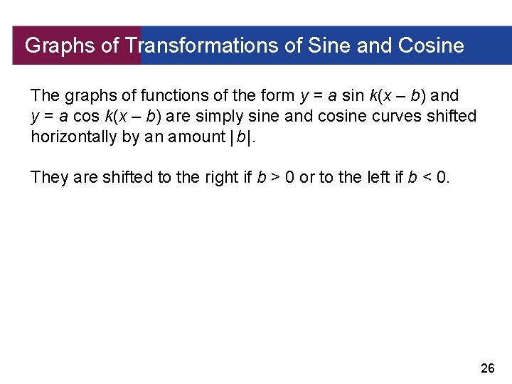 Graphs of Transformations of Sine and Cosine The graphs of functions of the form