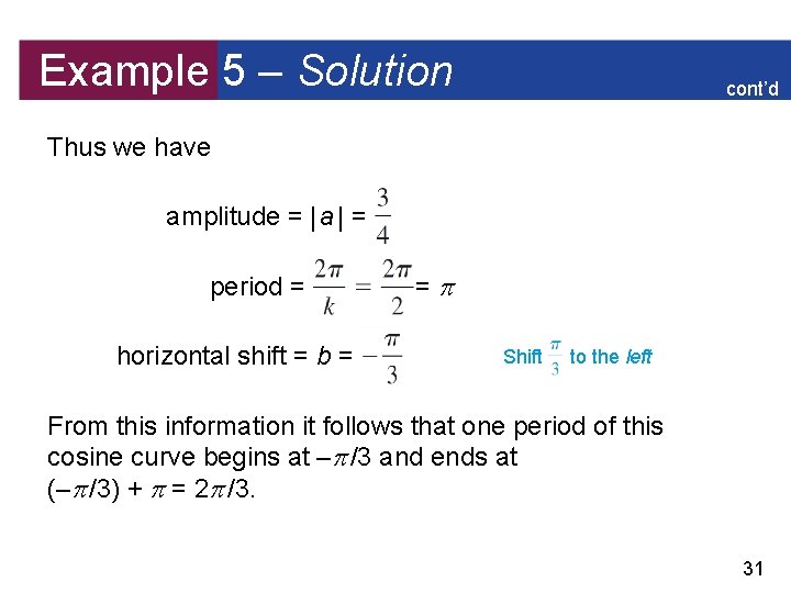 Example 5 – Solution cont’d Thus we have amplitude = | a | =