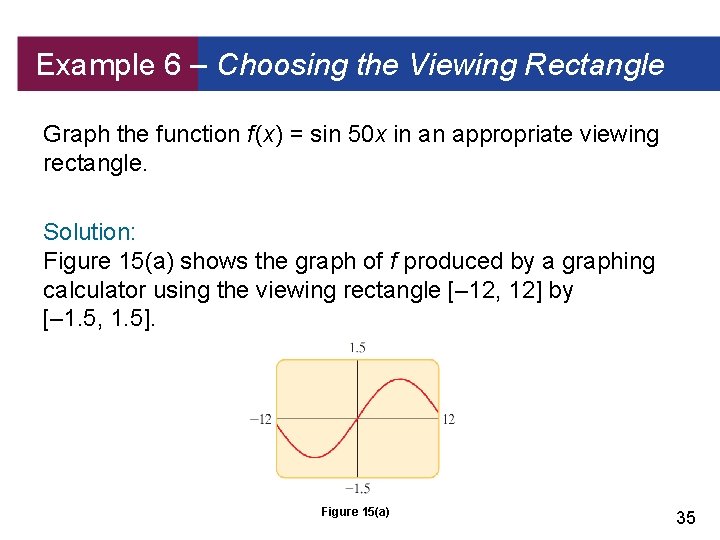 Example 6 – Choosing the Viewing Rectangle Graph the function f (x) = sin
