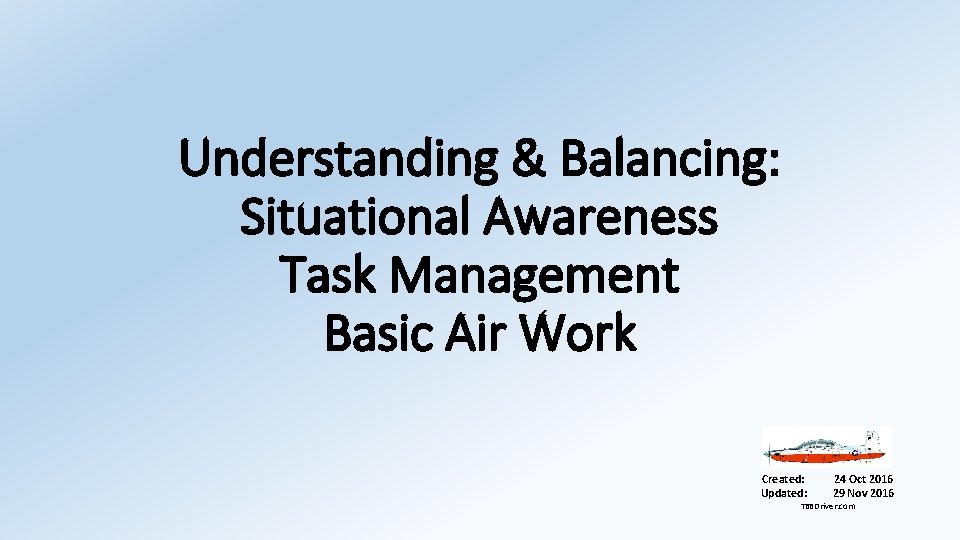 Understanding & Balancing: Situational Awareness Task Management Basic Air Work Created: Updated: 24 Oct