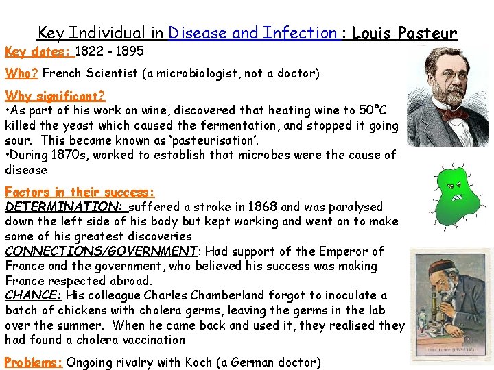 Key Individual in Disease and Infection : Louis Pasteur Key dates: 1822 - 1895