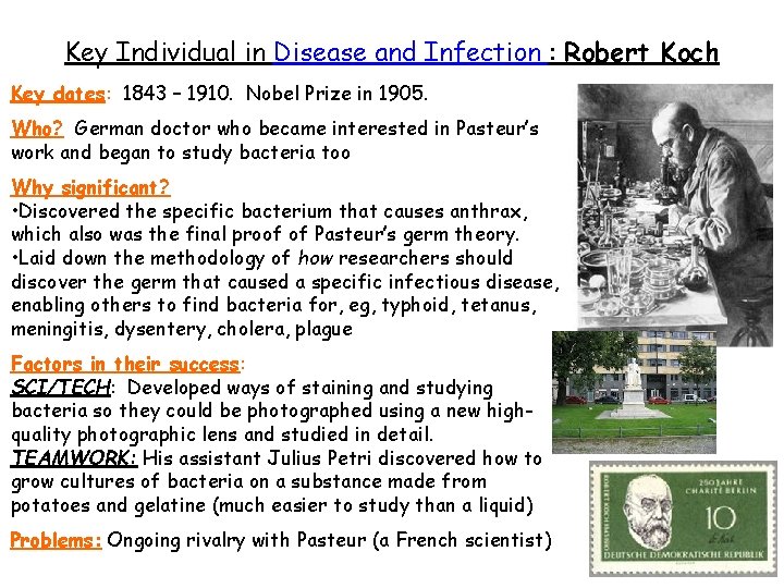 Key Individual in Disease and Infection : Robert Koch Key dates: 1843 – 1910.