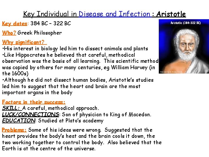 Key Individual in Disease and Infection : Aristotle Key dates: 384 BC – 322