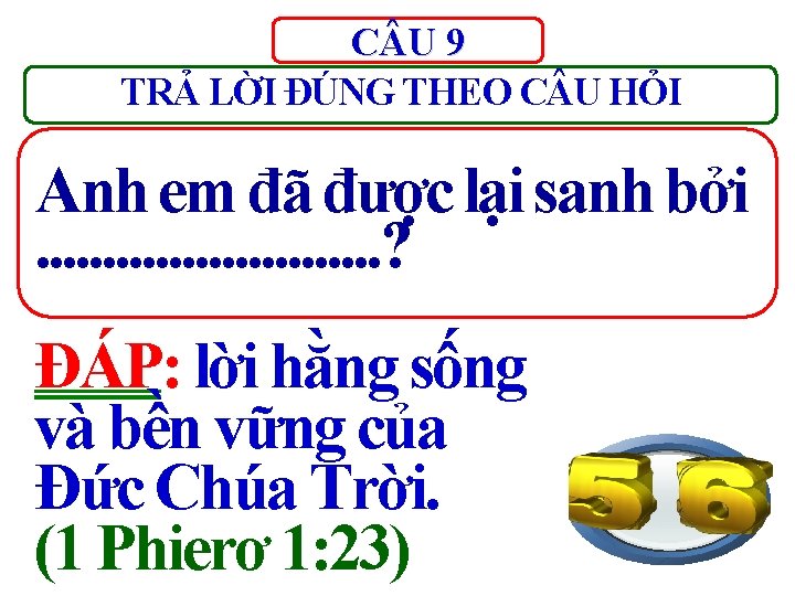 C U 9 TRẢ LỜI ĐÚNG THEO C U HỎI Anh em đã được