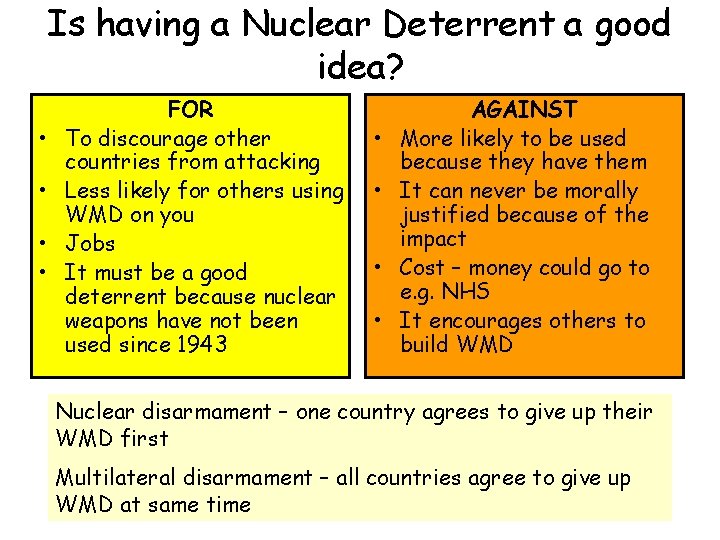 Is having a Nuclear Deterrent a good idea? • • FOR To discourage other