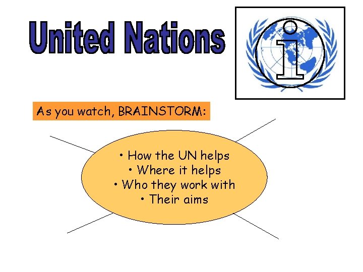 As you watch, BRAINSTORM: • How the UN helps • Where it helps •