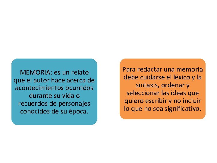 MEMORIA: es un relato que el autor hace acerca de acontecimientos ocurridos durante su