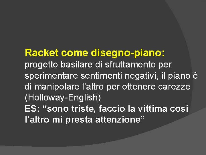Racket come disegno-piano: progetto basilare di sfruttamento per sperimentare sentimenti negativi, il piano è