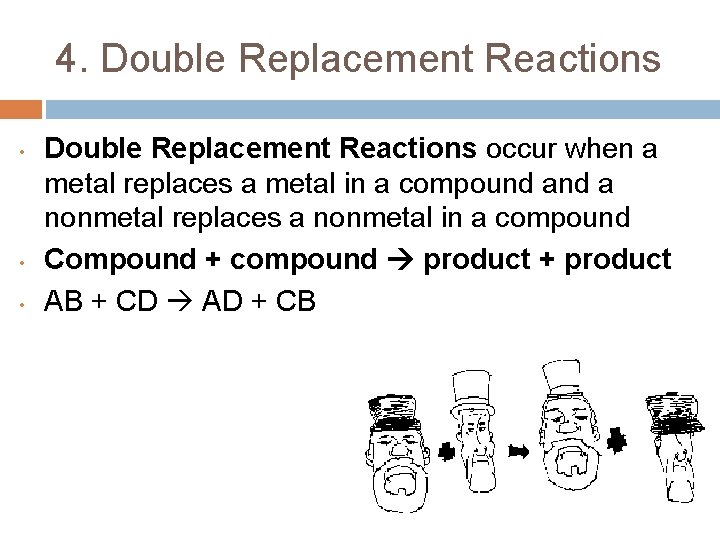 4. Double Replacement Reactions • • • Double Replacement Reactions occur when a metal