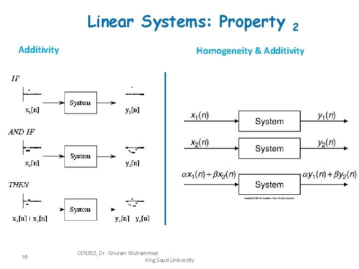 Linear Systems: Property Additivity 10 2 Homogeneity & Additivity CEN 352, Dr. Ghulam Muhammad