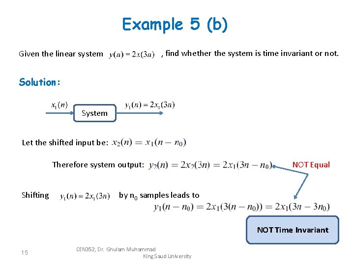Example 5 (b) , find whether the system is time invariant or not. Given