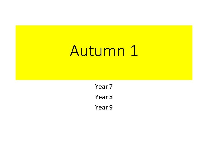 Autumn 1 Year 7 Year 8 Year 9 