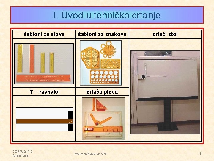 I. Uvod u tehničko crtanje šabloni za slova šabloni za znakove T – ravnalo