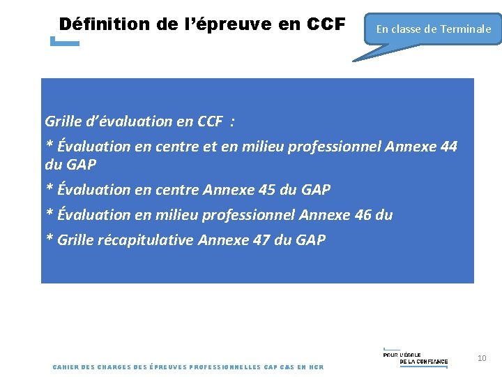 Définition de l’épreuve en CCF En classe de Terminale Grille d’évaluation en CCF : Définition de l’épreuve en CCF En classe de Terminale Grille d’évaluation en CCF :