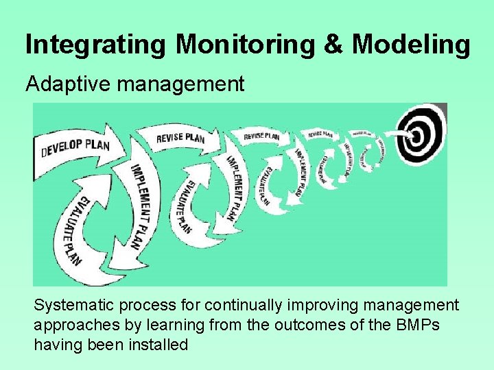 Integrating Monitoring & Modeling Adaptive management Systematic process for continually improving management approaches by