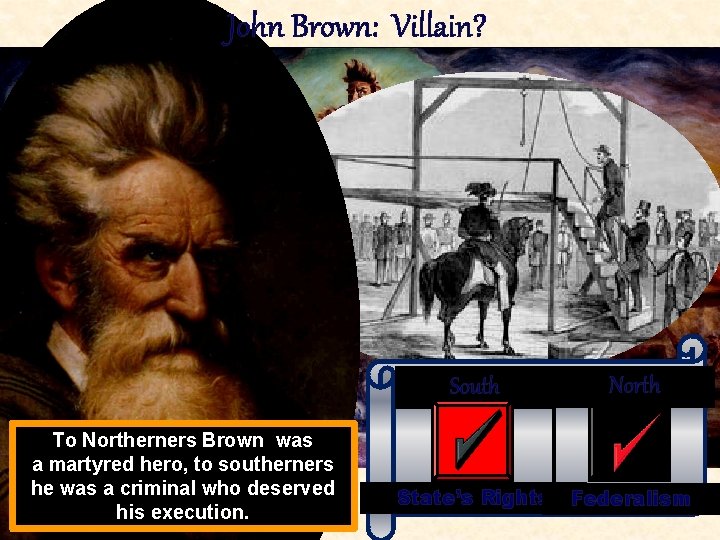 John Brown: Villain? To Northerners Brown was a martyred hero, to southerners he was