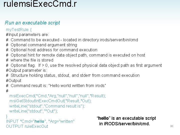 rulemsi. Exec. Cmd. r Run an executable script my. Test. Rule { #Input parameters