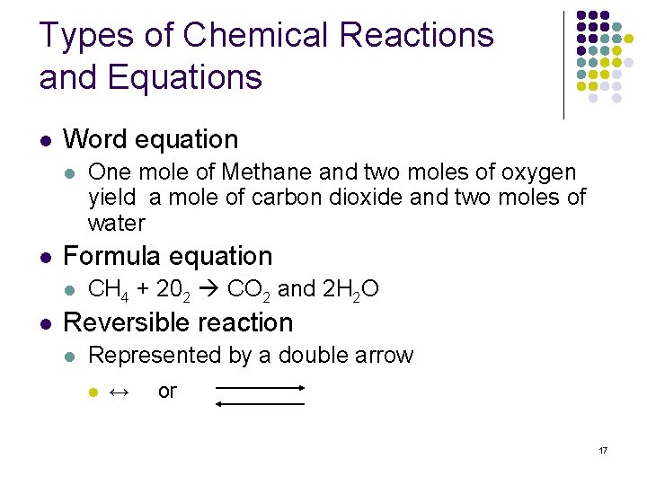 Types of Chemical Reactions and Equations l Word equation l l Formula equation l