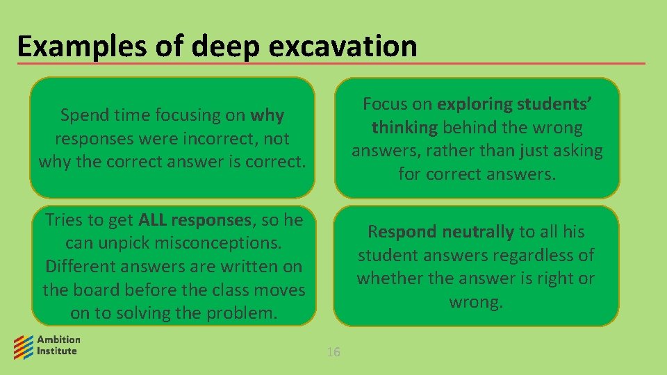 Examples of deep excavation Spend time focusing on why responses were incorrect, not why